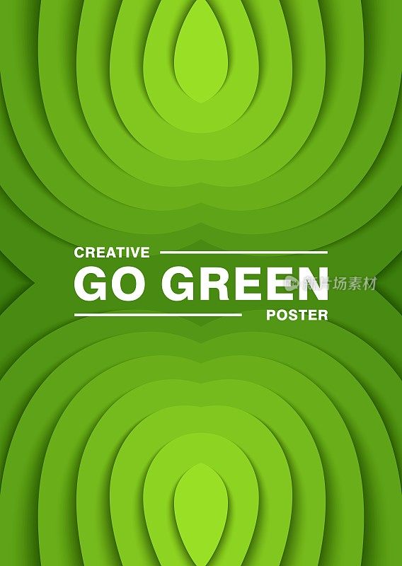 Go green. 3D abstract background. Ecology paper cut style poster. Multilayer and stepped relief. Vector illustration